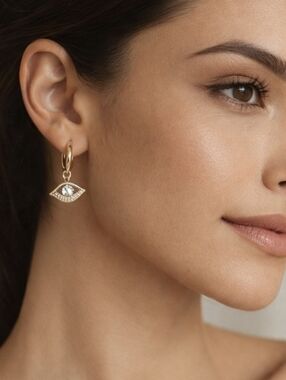 Katie Waltman Gold Tone Evil Eye Drop Hoop Earrings